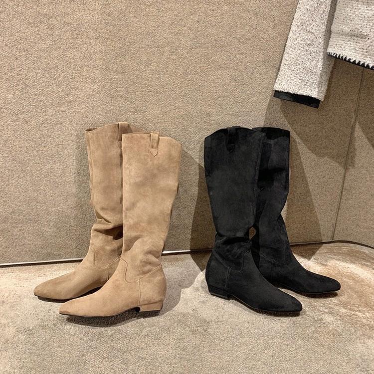 New spot 2025 autumn and winter new V-mouth pointed head thick heel high knight boots women's western stacked thin boots