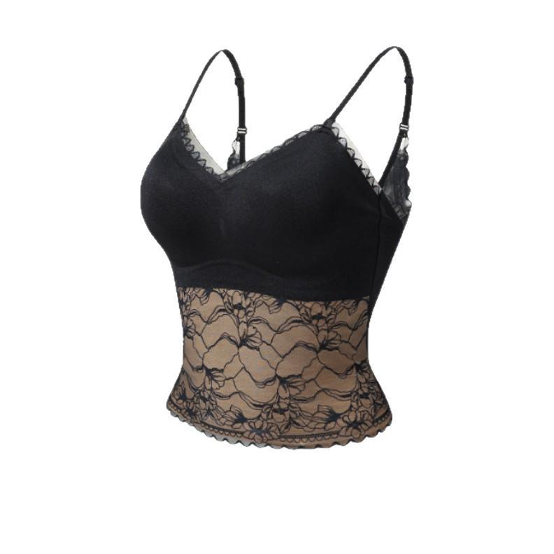 Women's Lace Camisole Silk Tank with Built-in Bra and Elegant Back Design