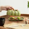 Su-style Green Ceramic Pumpkin Dish for Bread, Cake, Snacks, and Candy