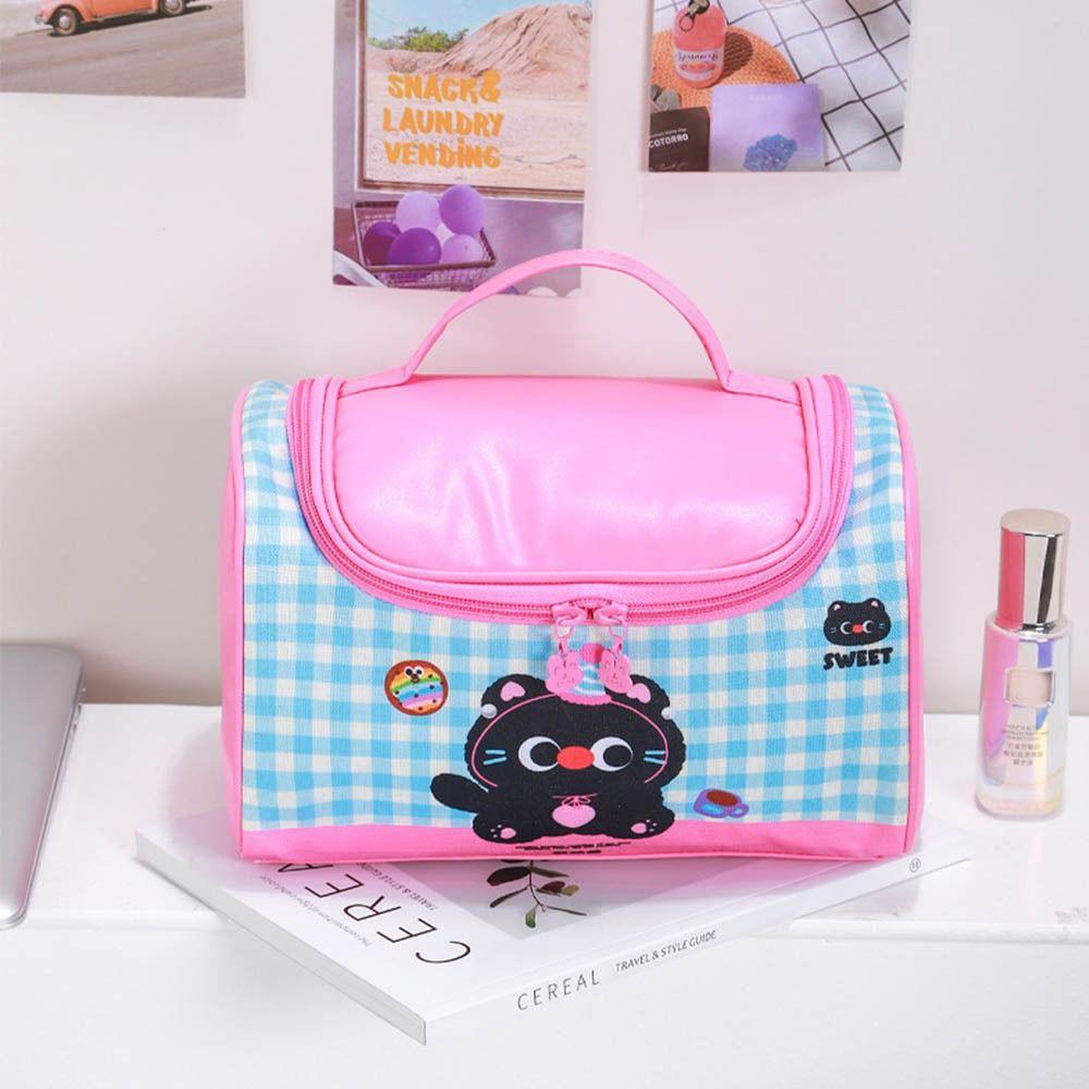 Korean Style Handheld Cosmetic  Bag Large Capacity Toiletry Bag Cartoon Kitten Makeup Bag  Woman