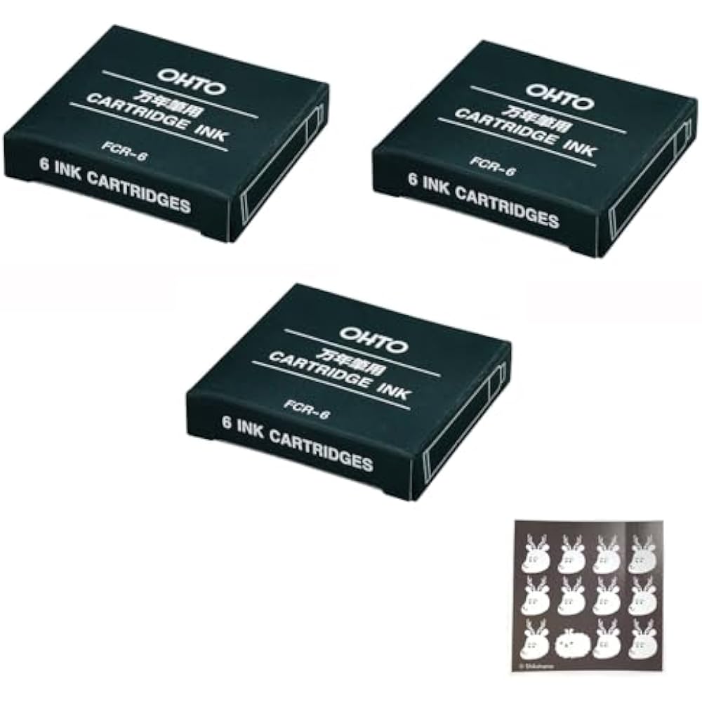 [3 Box Set of 18] Auto (Ohto) Fountain Pen Ink Cartridges, Black, European Standard, European Typ...