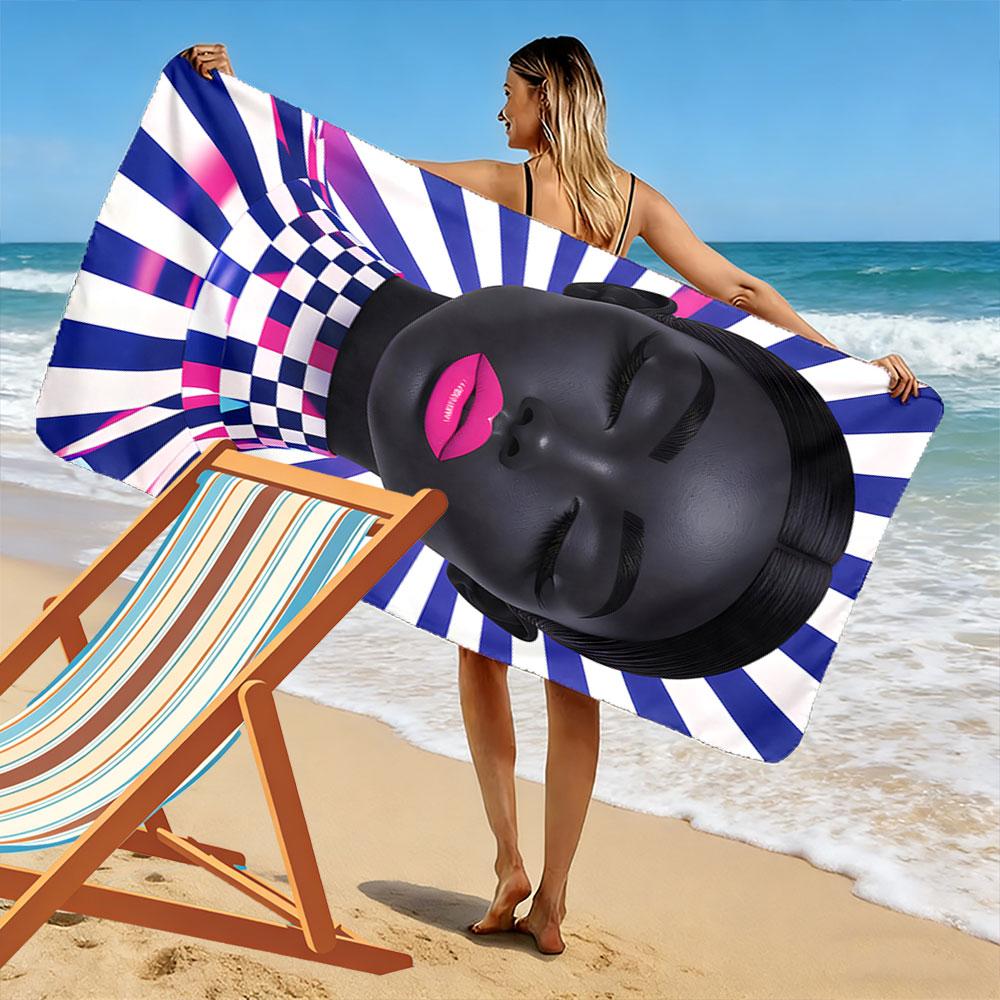 Bold Abstract Face Design Beach Towel Quick-drying for Travel Outdoor Sports Jogging Beach and Swimming