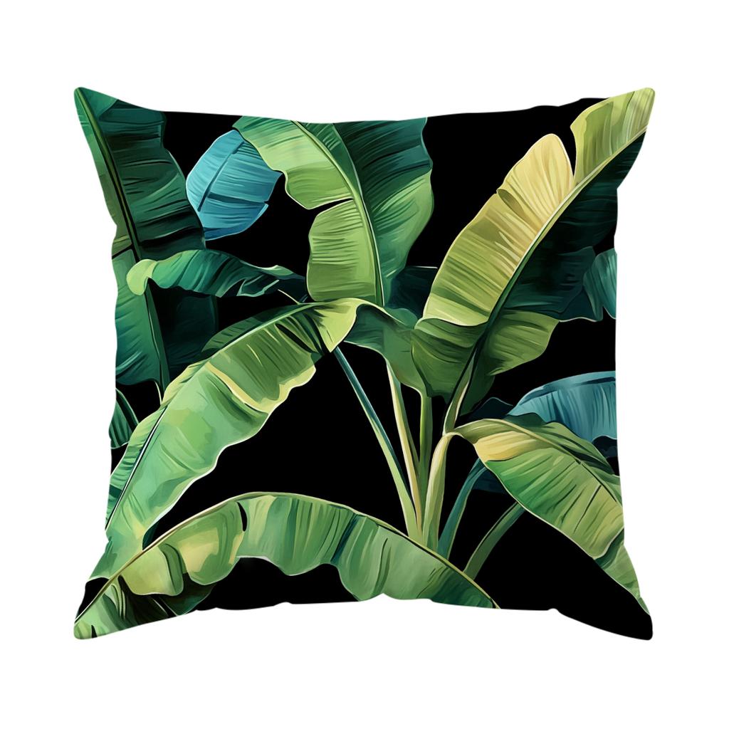 Tropical-Themed Green Leaves Pillowcase Bedroom Sofa Cushion Cover 100% Polyester Living Room Cushion Pillowcase Home Decor