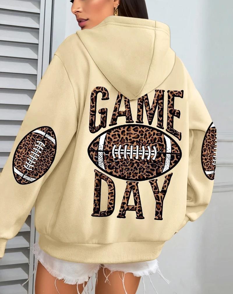 Sudadera de Rugby Holgada con Estampado de Leopardo y Bolsillos para Mujer