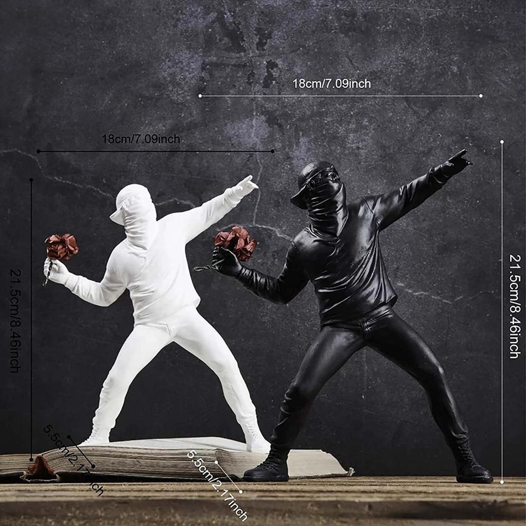 Banksy Skulpturen Blumenwerfer Statue Bomber Heimdekoration Schreibtischzubehör Sammlerfigur Dekorative Inneneinrichtung