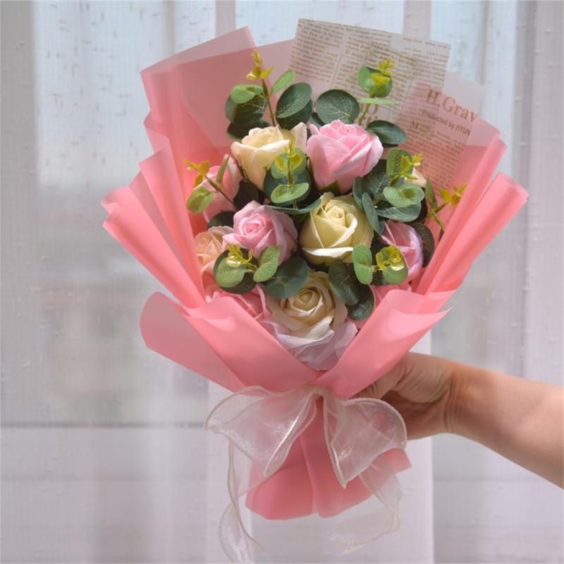 Artificial Flower Bouquets with Ribbon Soap Flower Petals Bouquets Gift for Valentines Mother Day Thanskgiving Christmas