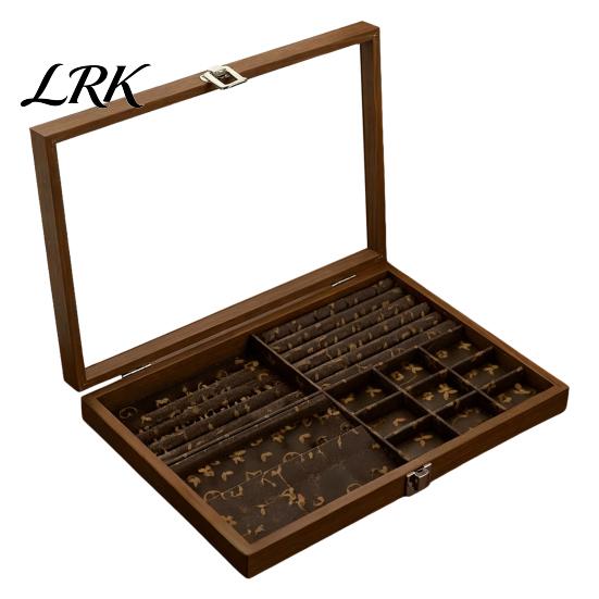 Jewelry Box with Partitions Ring Storage Box, Durable Wood Compartmentalized Design, Soft Neat And Orderly Velvet Interior Multi-grid Organizer,
