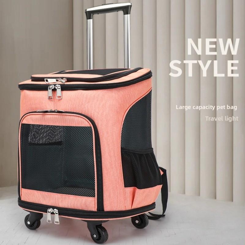 Portable Cat Travel Bag on Wheels Large Capacity Pet Carrier for Summer Breathable Mesh Kitten Backpack Lightweight Cat Trolley