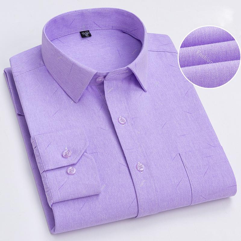 Men's 65% Cotton Long Sleeve Printed Check Dress Shirt Single Patch Pocket Regular-fit Comfortable Versatile Thin Casual Shirts