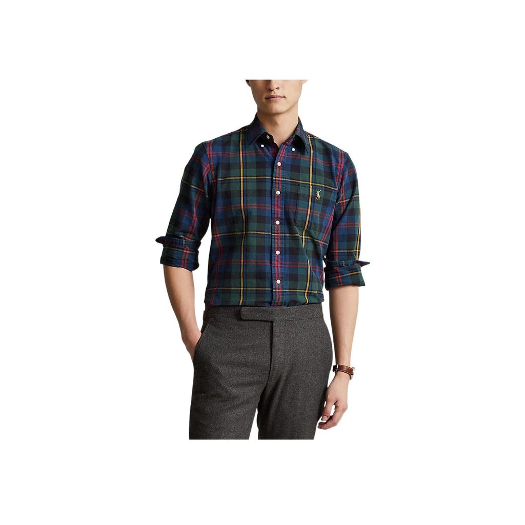 Polo Ralph Lauren FW22 Logo Plaid Print Long Sleeve Shirt Men shirts Navy 710885077-003
