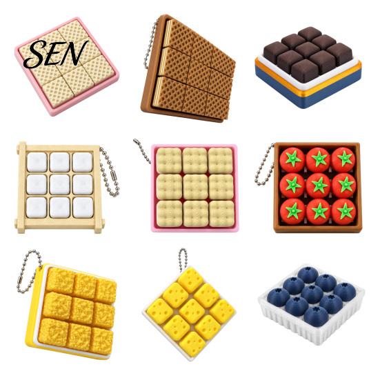PLA 3D Printed Pendants 9-Square Fidget Clicker Toy, Simulation Fruit Cookie Pressing Portable Desk Fidgets Keychain, Click Stress Relief Desktop