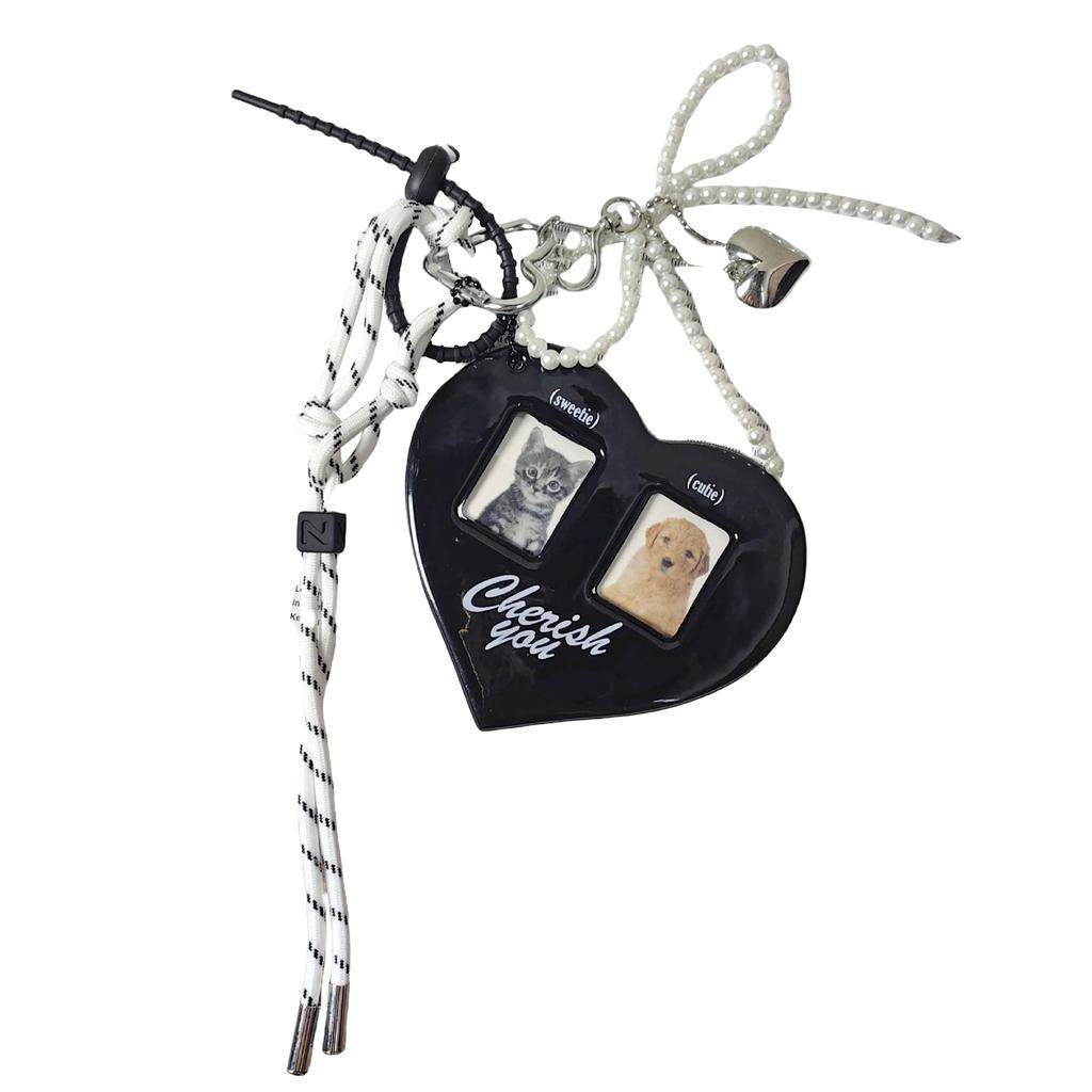 Herz Kartenhalter Schlüsselanhänger mit Schleife und gewebtem Band Fotokartenhülle Schlüsselanhänger Anhänger Accessoire für Taschen und Schlüssel