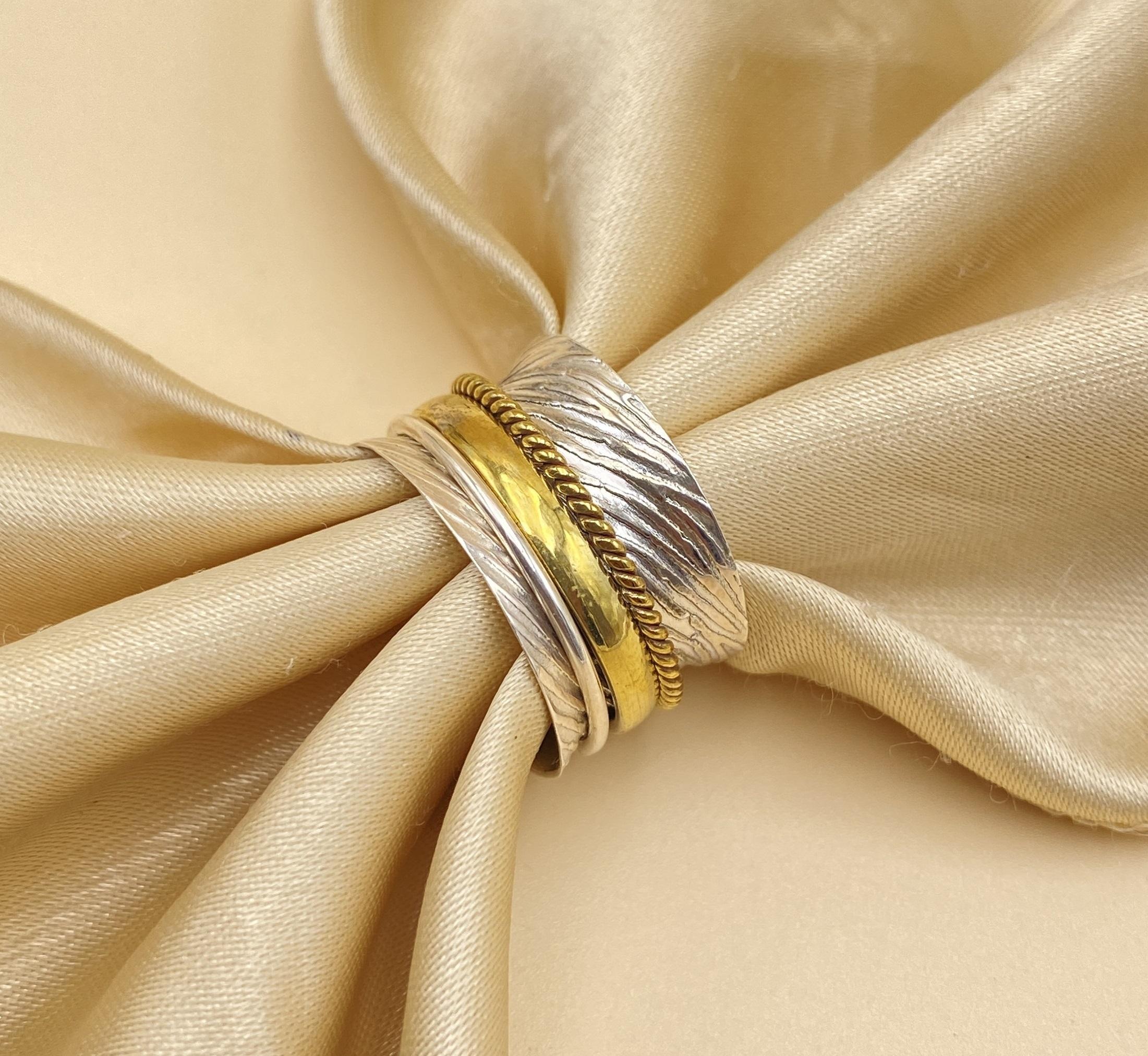 

Двухцветное кольцо-спиннер, кольцо из стерлингового серебра 925 пробы, кольцо ручной работы, кольцо-лента, кольцо для большого пальца, кольцо для медитации, вращающееся кольцо, подарок для нее.