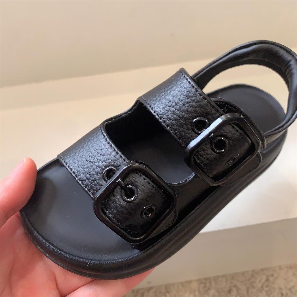 2026 Vintage Summer Classmate 3-6-12 Year Old Black Kids Sandals Girls Roman Beach Shoes