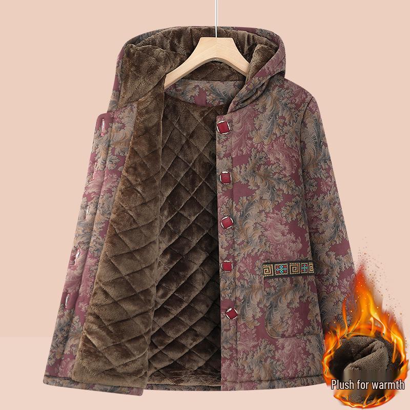 

Зимнее хлопковое пальто бабушки на флисовой подкладке: Теплая, Утепленная Куртка для Пожилых 6XL (160-175 jin)