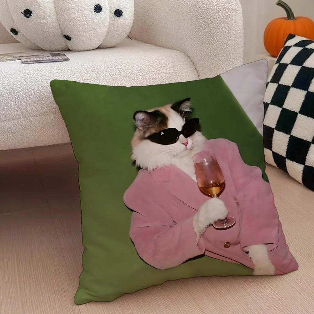 Stylish Whimsical Fashion Cats Cushion Cover Throw Pillow Cover Hidden Button Durable Polyester Chair Cushion