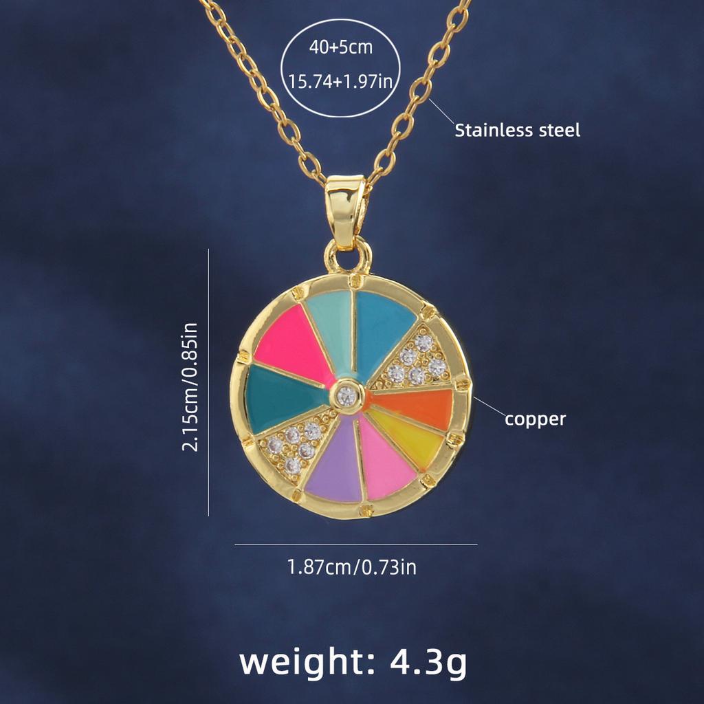 Gorgeous Oil Dropping Wheel Collar Chain for Women's Minimalist and Unique Zircon Colorful Geometric Round Necklace