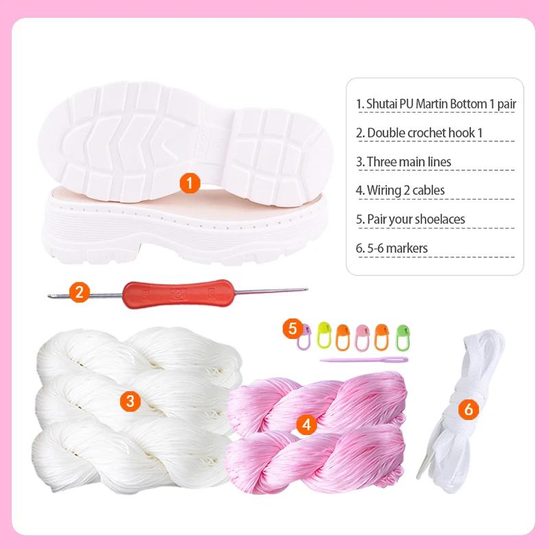 1 Set Hand Crochet Shoe Sole+ Hollow Thread, Soft Rubber Insole Hand-knitted for Shoes, Sandals, Needles Knitting DIY Material