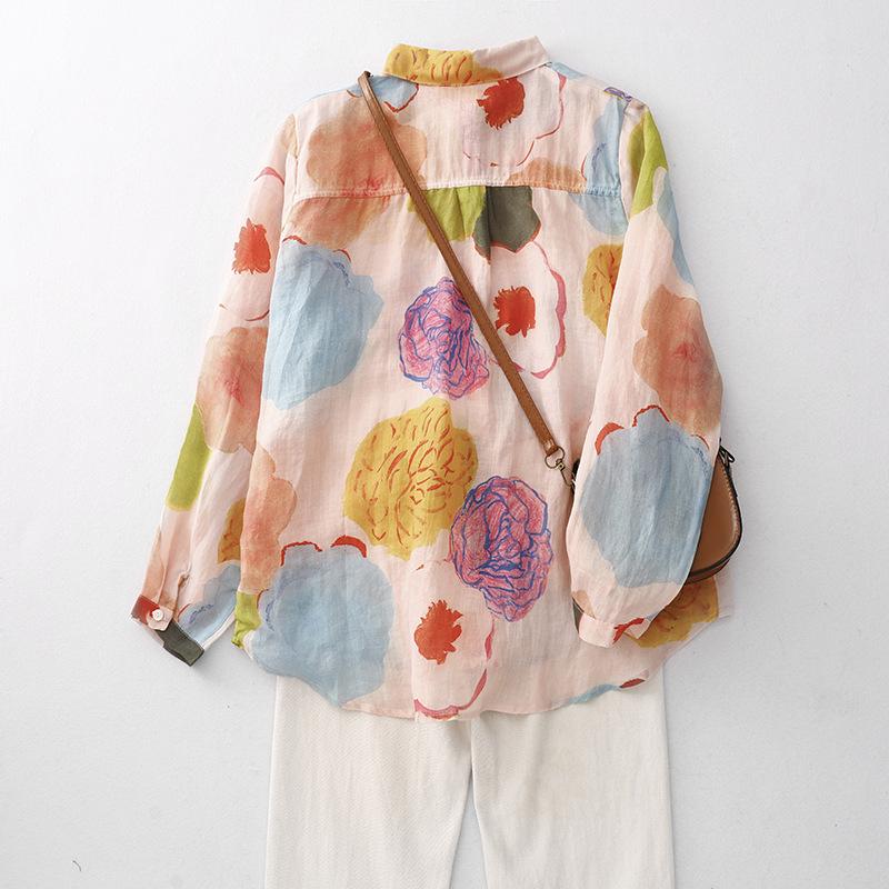 Camicia Vintage a Maniche Lunghe con Stampa Floreale 2026