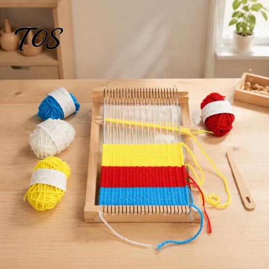 Portable Weaving Loom Wooden Kit for Kids, Small Knitting with 2 Shuttles, 4 Shuttles Rolls of Yarn, DIY Tapestry Weave Frame Adult and Beginners