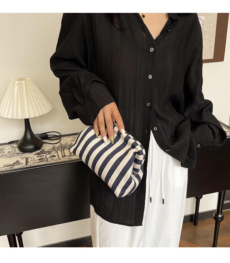 Trendy Color Block Stripe Makeup & Coin Storage Clutch for Women
