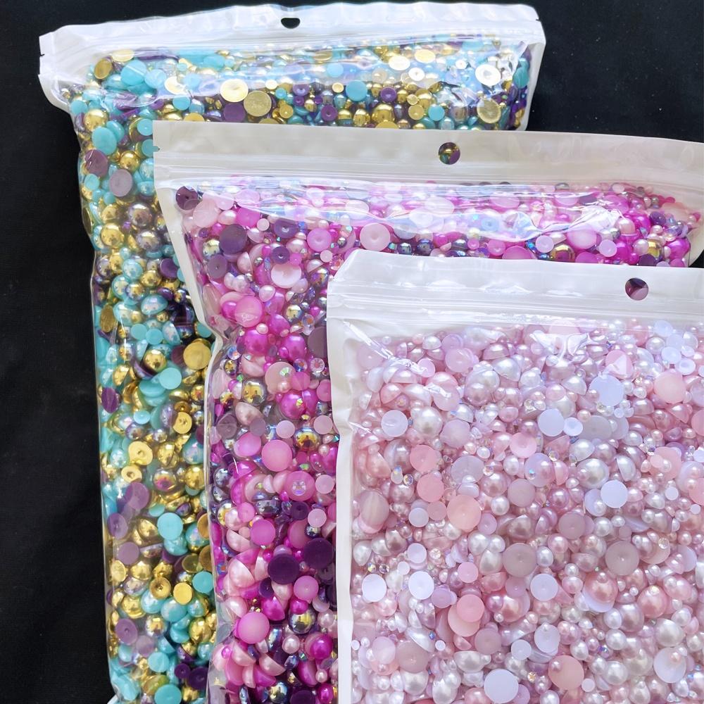 Yantuo 1000g Mixed Packaging Flat Back Pearls Resin Rhinestone Jelly Rhinestones Bulk Abs Loose Pearl for DIY Decoration