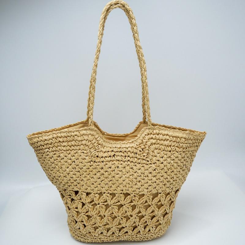 

New hollow shoulder straw bag zipper holiday handwoven bag large capacity tote bag women s holiday beach bag welt zipper бежевый
