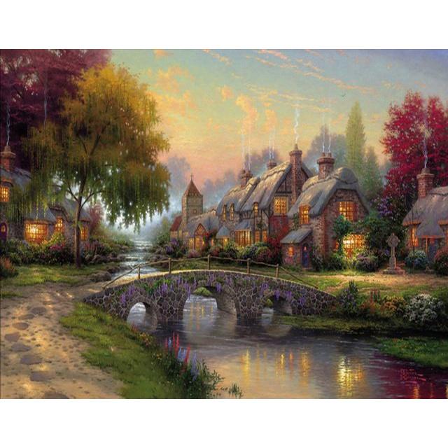 Elegant Cobblestone Bridge Wall Decor Exquisite Landscape Oil Painting Print On Canvas