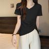 Plus Size Women's Summer 2025 V-Neck Short Sleeve T-Shirt, Belly-Covering Design