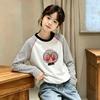 Korean-Style Striped Cotton Long-Sleeve Girls' T-Shirt, Spring/Autumn, Medium-Large, Loose Fit, Versatile Color Block Top