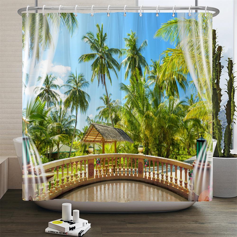 3D Waterproof Fabric Polyester Shower Curtains landscape Outside the Window Bathroom Curtains With Hooks Bathtub Decor Screen