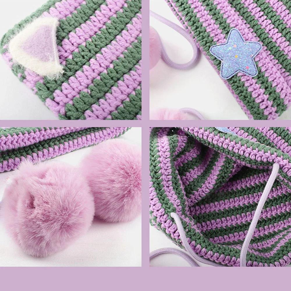 2025 neue Beanie Mütze Ins Kleiner Teufel Gestreifte Strickmütze Herbst und Winter Niedliche Katzenohren Spitz zulaufender Pullover Damenmützen