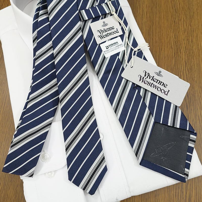 [Vivienne Westwood] Brand Necktie, Vivienne Westwood Necktie (8.5cm Width) VW133 NavySilver [Used]