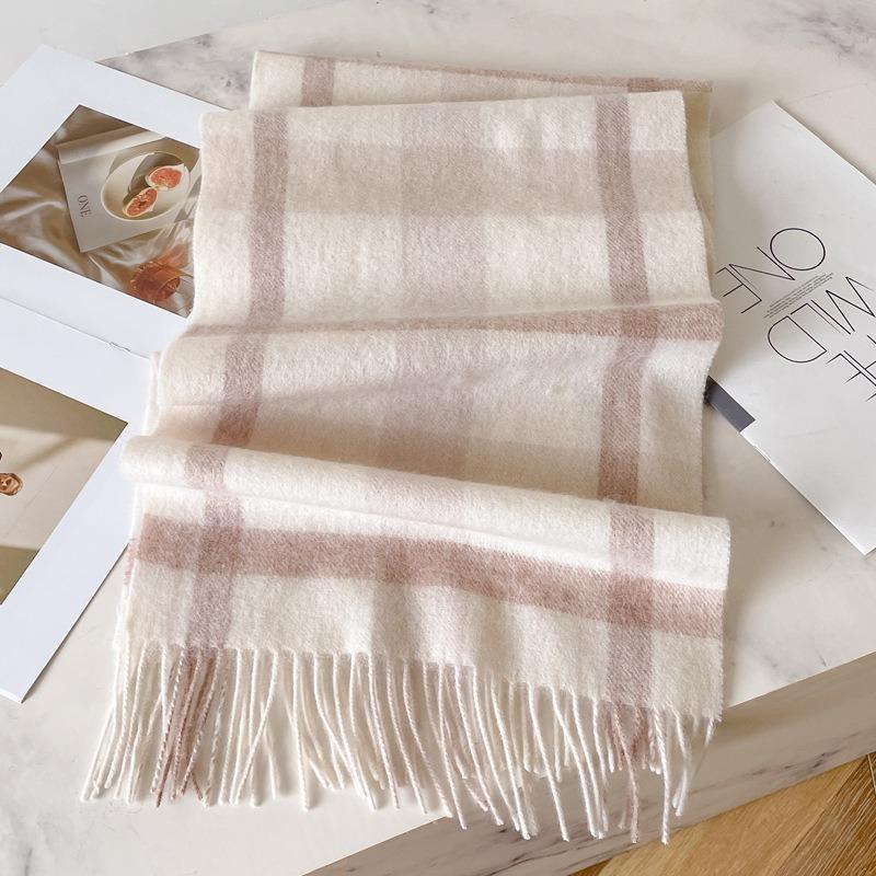 Pure Wool Plaid White Scarf British Unisex Couple Winter Warm Scarf