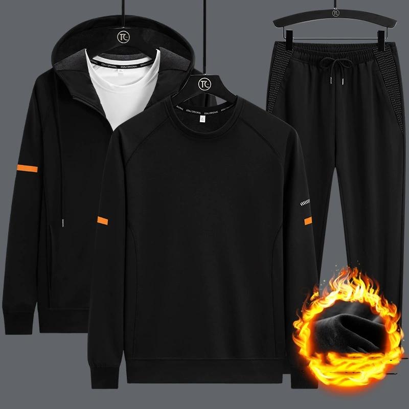 Autumn and Winter Men's Casual Sports Hooded Cardigan Sweater Suit High-quality Loose Plus Velvet To Increase Plus Size