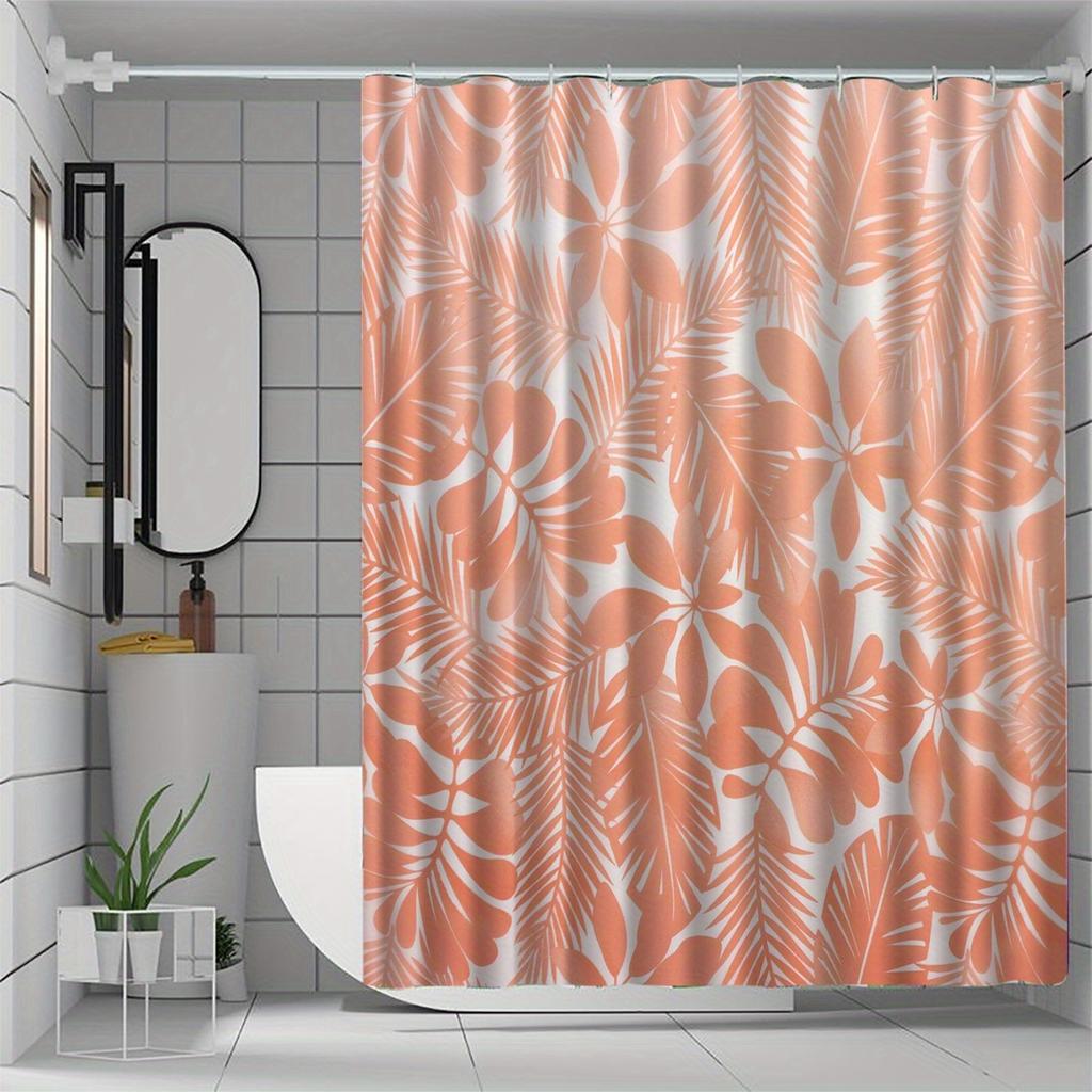 Tropical Orange Leaf Pattern Shower Curtain, Polyester Bath Partition, Machine Washable,  All-Season Bathroom Decor