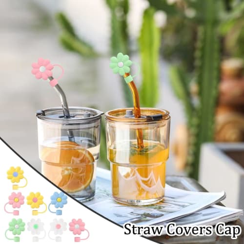 8-delt sett med søte blomster-sugerørstopper, matgodkjent silikon, støvtett, lekkasjesikkert, gjenbrukbare sports-sugerørdeksler, drikkesugerørdeksler, dekorativt deksel