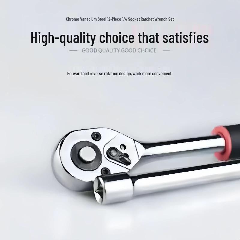 Cross-Border Little Fly 12-Piece 1/4 Socket & Ratchet Wrench Auto Repair Tool Set