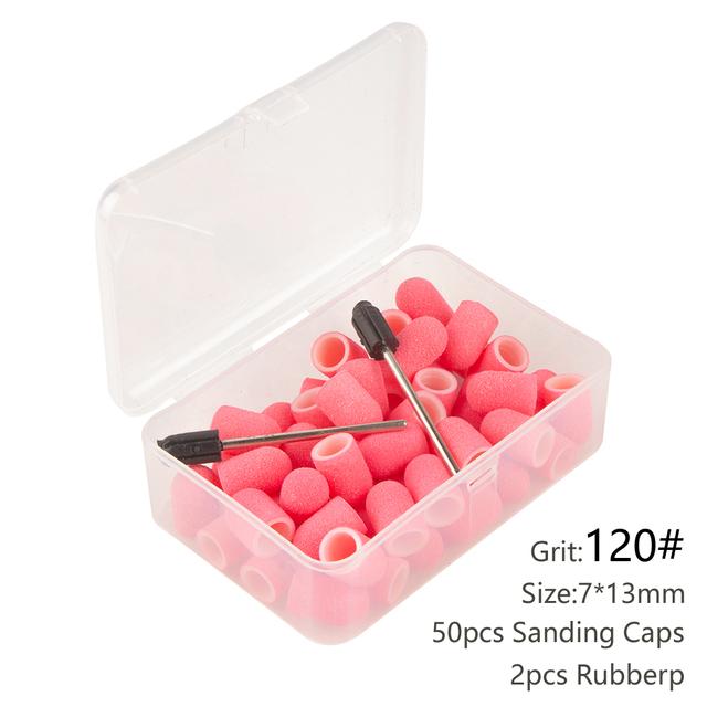 

50 шт., шлифовальные колпачки для дизайна ногтей с коробкой для хранения, насадки для песка для ногтей, педикюрные насадки для ухода за ногами, удаление омертвевшей кожи с кутикулой