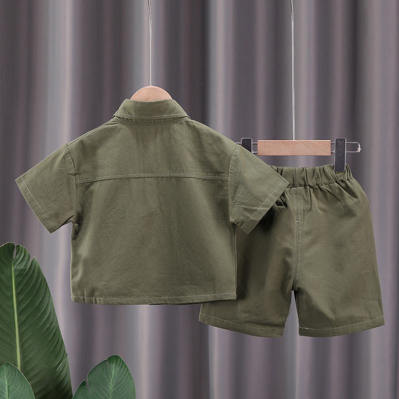 Sommerhemd Kind Kurzarmsets Kinder Freizeithose Zweiteiliges Hemdset
