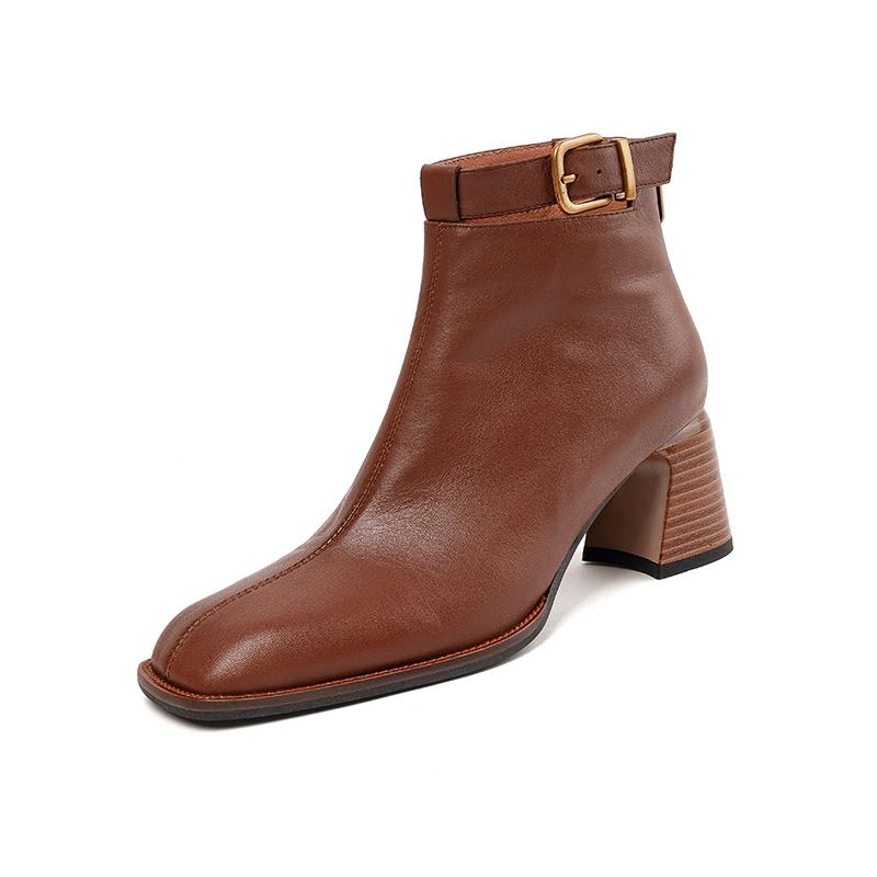 Fashion 2025 Autumn Boots Women Square Toe Women Boots Genuine Leather Shoes for Women Belt Buckle Zipper Boots Winter High Heel Boots