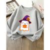 Girls' Pink Long Sleeve Round Neck Sweatshirt - Cute Pink & White & Pumpkin Witch Hat Print, Winter Warm Casual Sweater