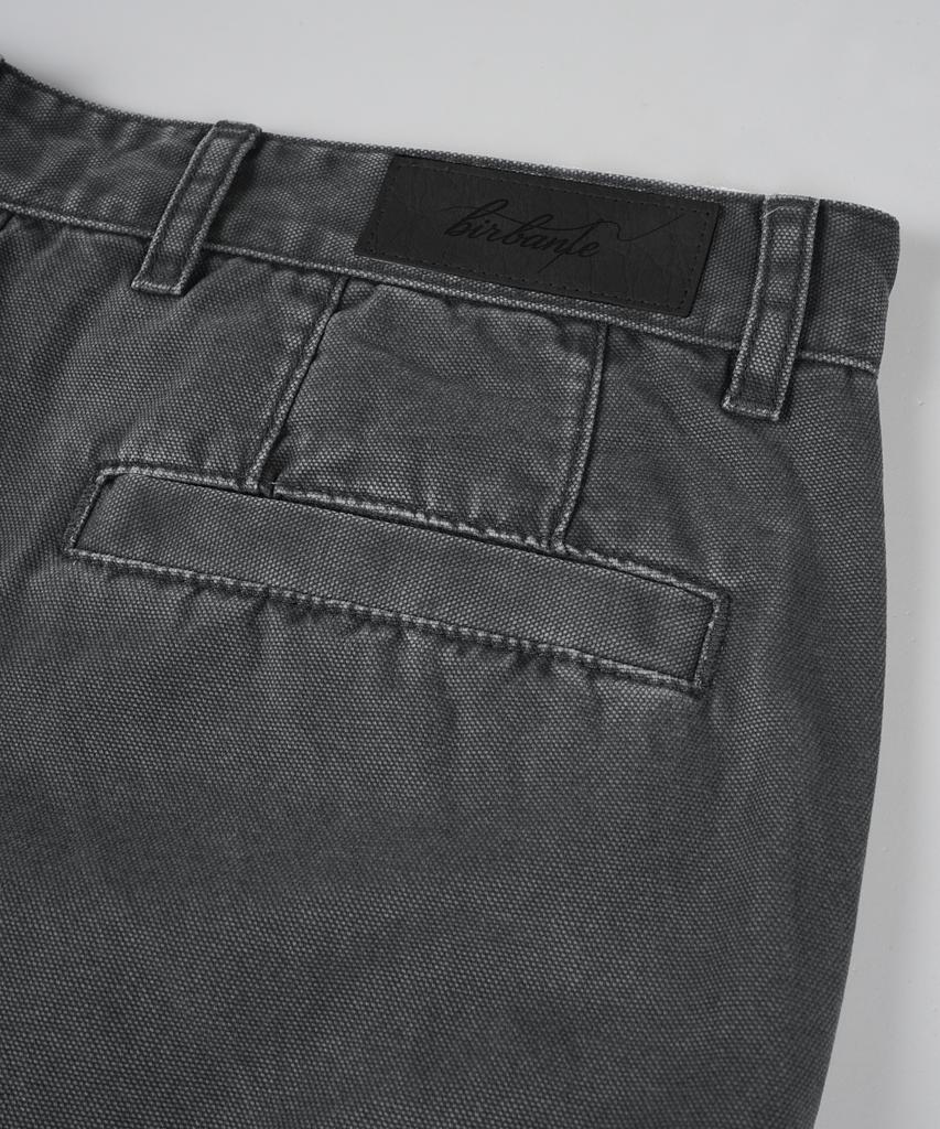 BIRBANTE Garment-Washed Cargo Chino Pants - Dark Grey