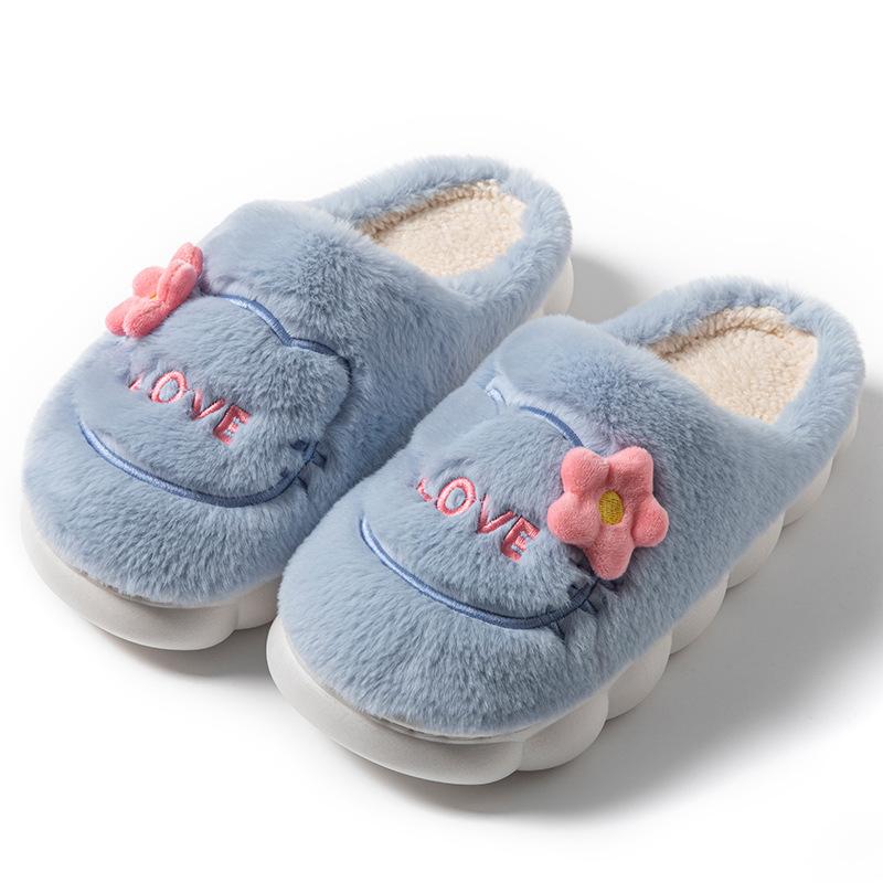 Stepping on shit cartoon embroidered wool slippers autumn and winter home indoor warm piled thick-bottomed cotton slippers