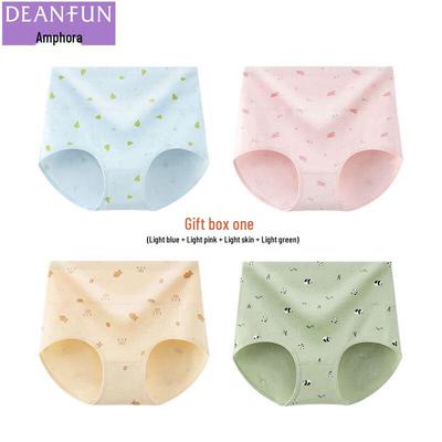 Deanfun Women's High-Waist Tummy Control Cotton Cartoon Print Briefs 4-Pack