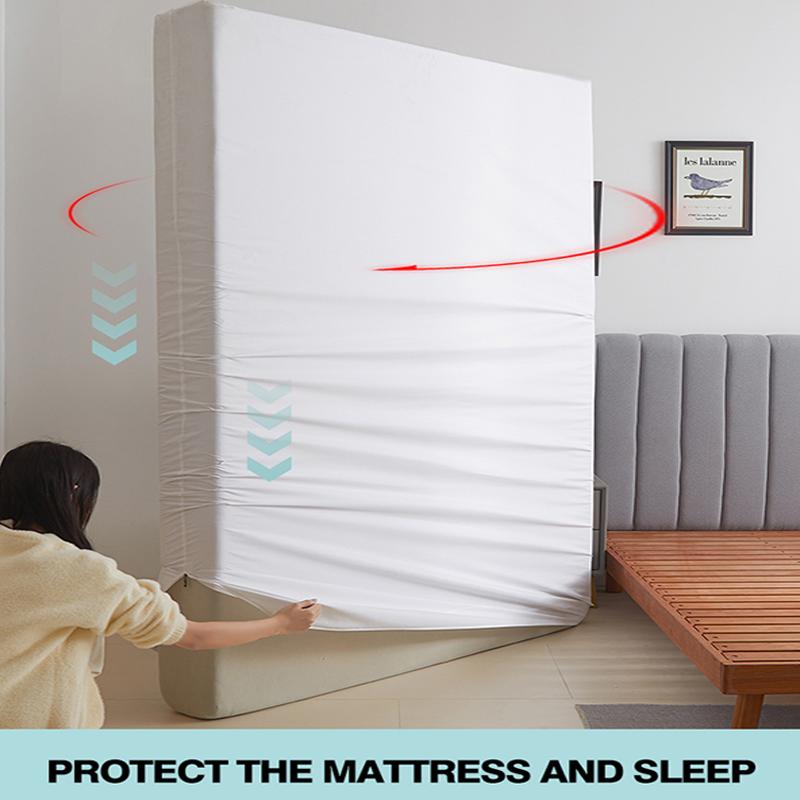 Waterproof Mattress Protector with Zipper Soft & Breathable Noiseless Mattress Cover for Single or Double Bed, Queen/King Size