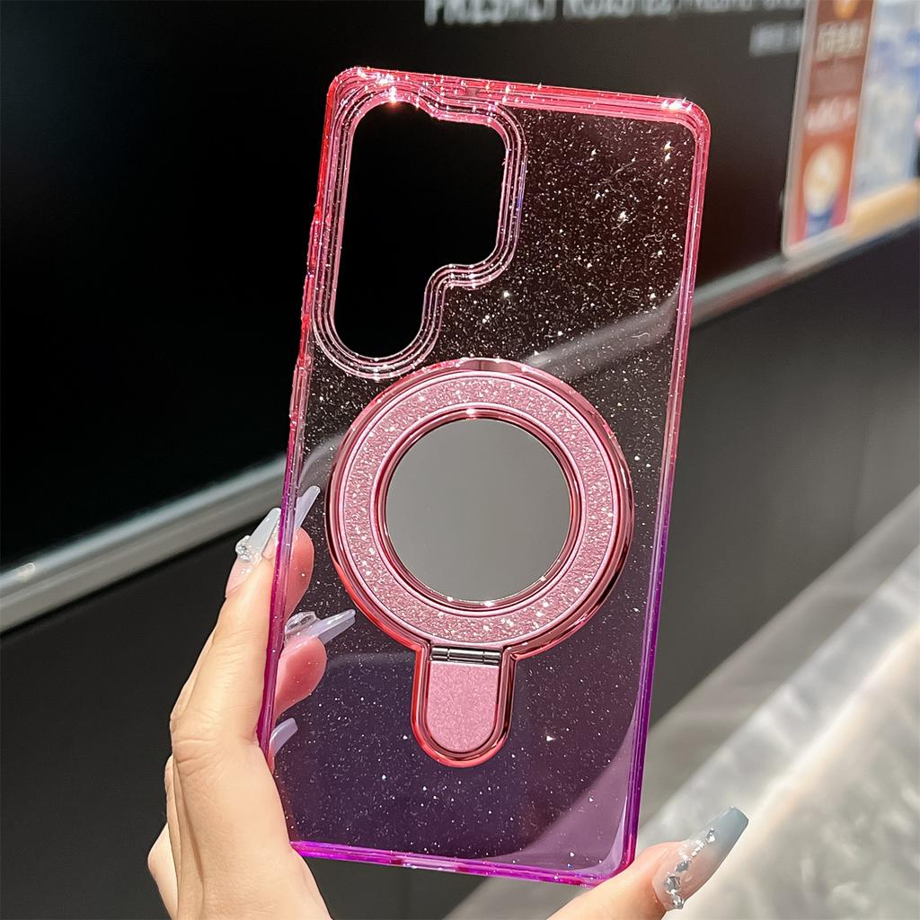 For Samsung Galaxy S25 Ultra Case Glitter PC+TPU Clear Mirror Kickstand Phone Cover with Compatible with MagSafe