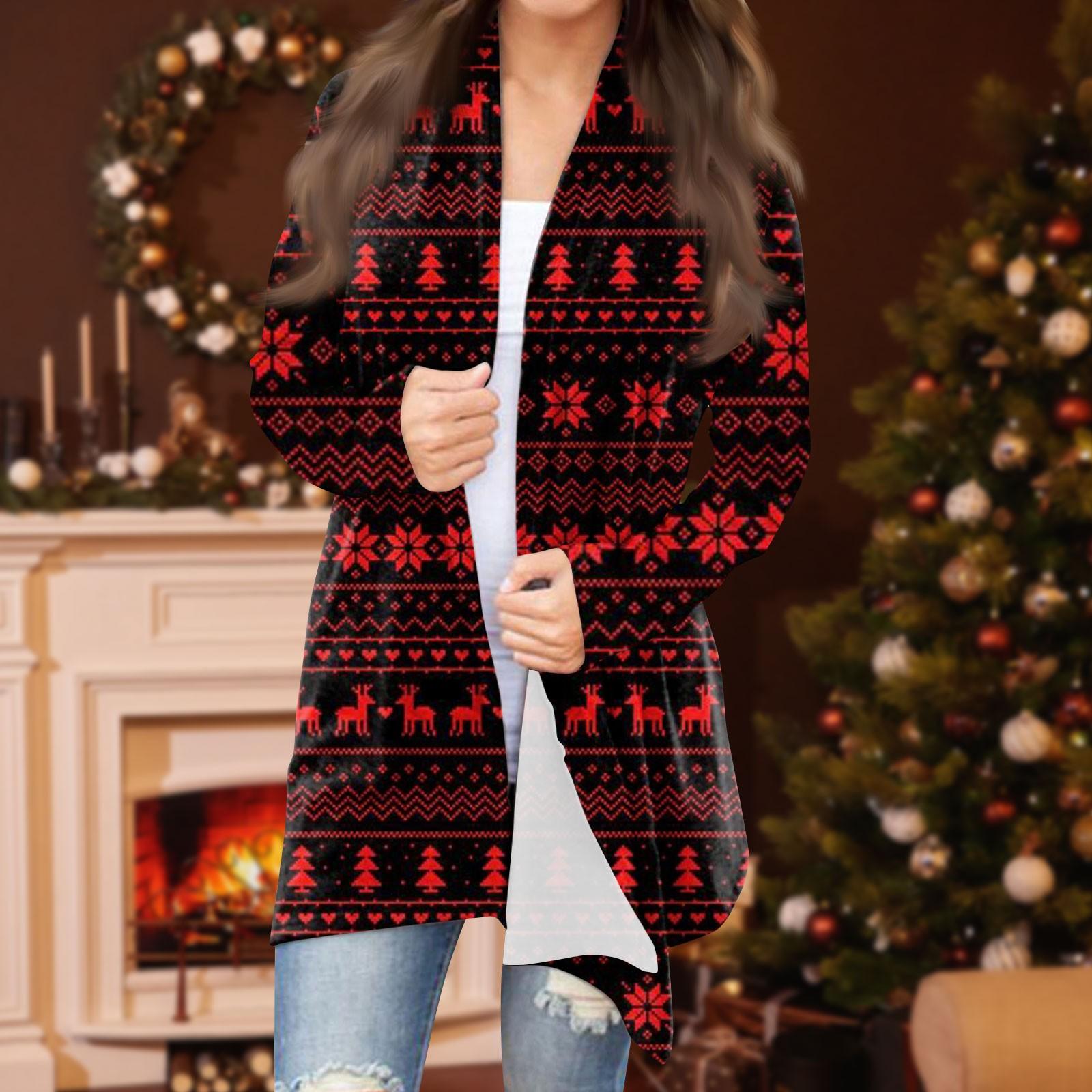 

Женская модная повседневная куртка-кардиган средней длины с рождественским принтом XXXXXL белый