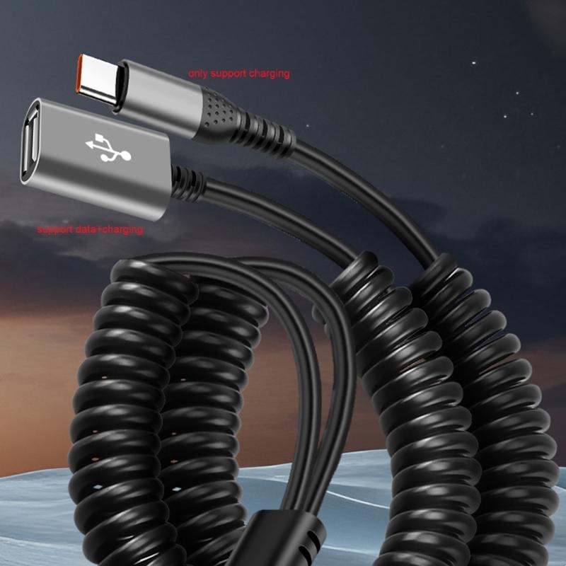 2 in 1 90 Degree Elbow USB Fast Charging Cable 66W Type C Spring Retracted Cable for Latop Car Charging Accessories