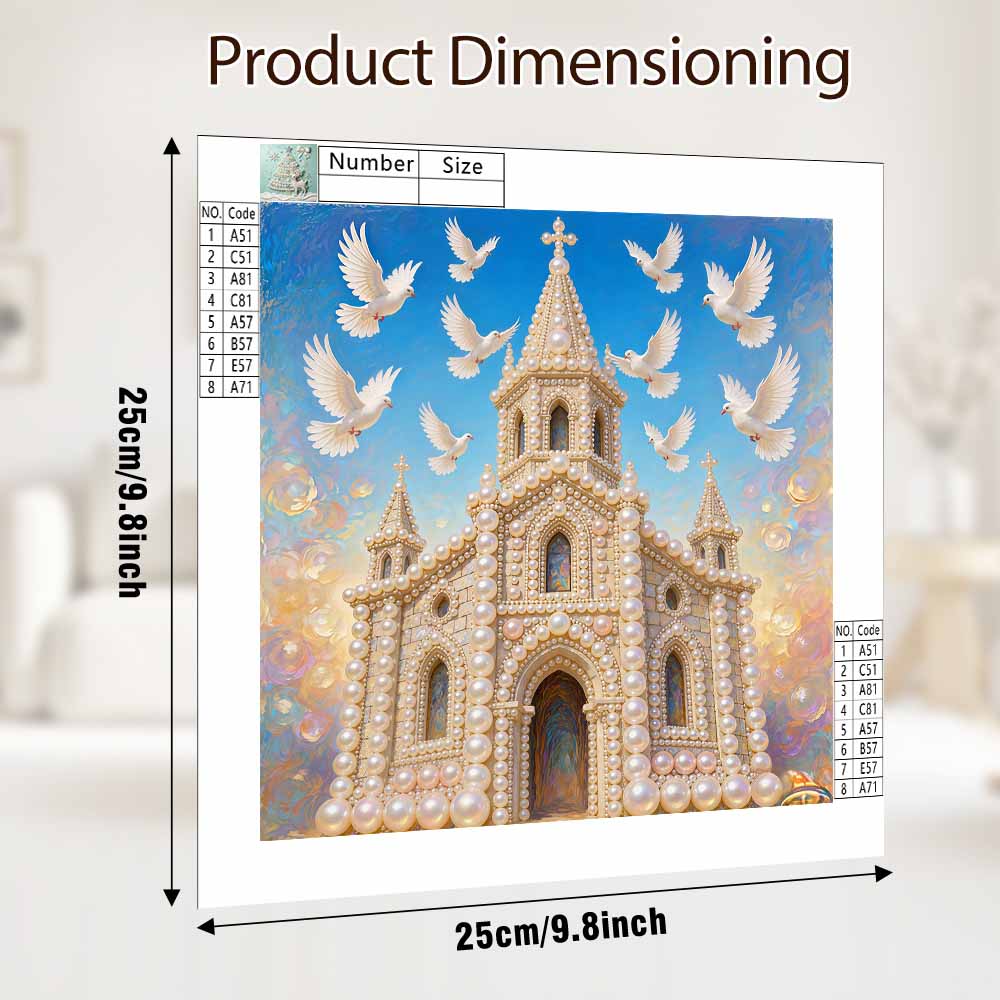 Pearl Painting 5D DIY Decorative Painting. Pearl Castle and Flying Doves. Cute Birthday Gift. Handmade Art Painting